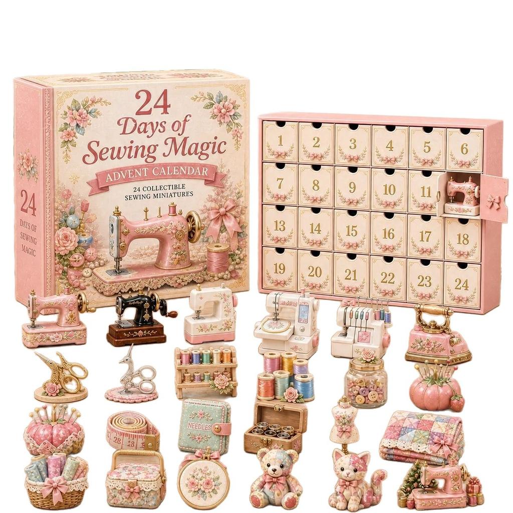 Christmas Advent Calendar with 24 Drawers and Sewing-Themed Mini Collectibles (2D)