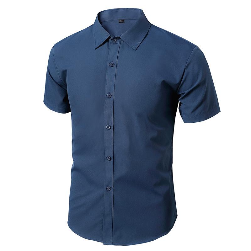Мужская рубашка с коротким рукавом, однотонная, в стиле business casual, для летней моды, не требует глажки, удобный и универсальный топ