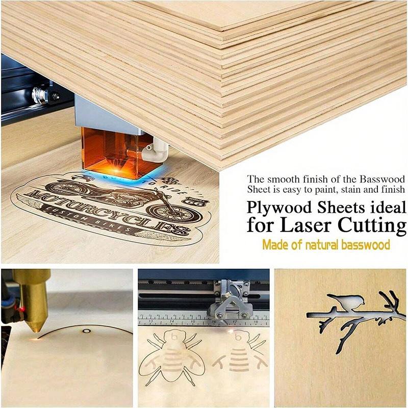 12Pcs Wood Sheets For Crafts Thick Wood Sheets With Smooth Surfaces For Laser Cutting, Wood Burning, Architectural Models