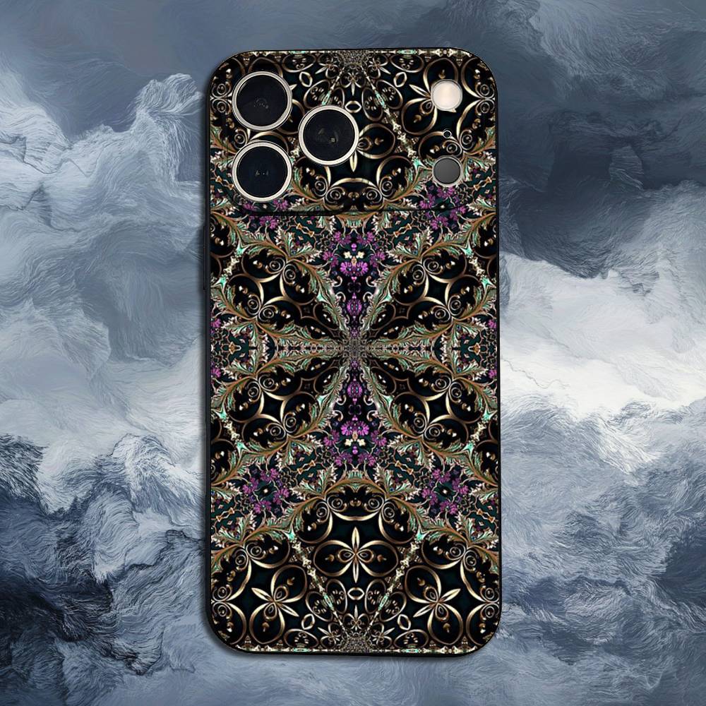 Чехол с ярким узором мандала для iPhone 12, 14, 15, 16, 17, 13, 11, X, Mini, Plus, Pro Max, 8, 7, XR, SE, XS, Мягкий силикон, Черный
