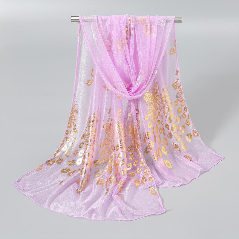 Элегантный однотонный шарф с принтом павлина, простой, яркий, золотой, с перьями феникса, легкий и удобный дорожный аксессуар, шаль для женщин