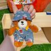 Plush Red Panda Keychain Denim Overalls Hat Stuffed Red Panda Key Ring Backpack Schoolbag Hanging Decoration Bag Charm Purse Pendant