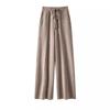 Women's High-Waist Wool Knit Wide-Leg Pants with Pockets - Autumn/Winter Floor-Length Casual Drape Style