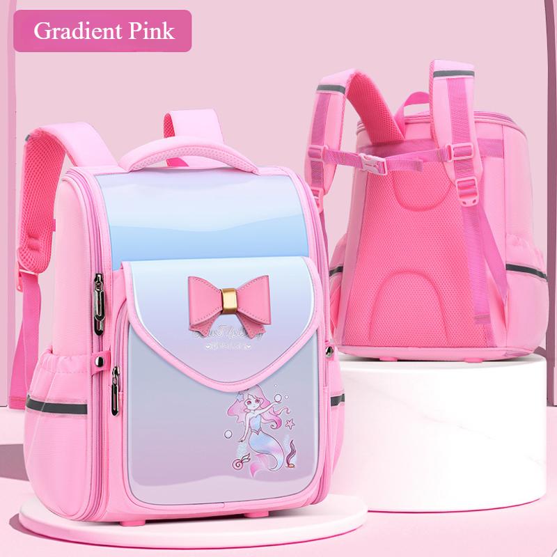 New Fashion Gradient Color Primary Student School Bags for Girls Grade 2-5 Exquisite Bow Cartoon Children Backpack Lightweight Portable Kid's Book Bag