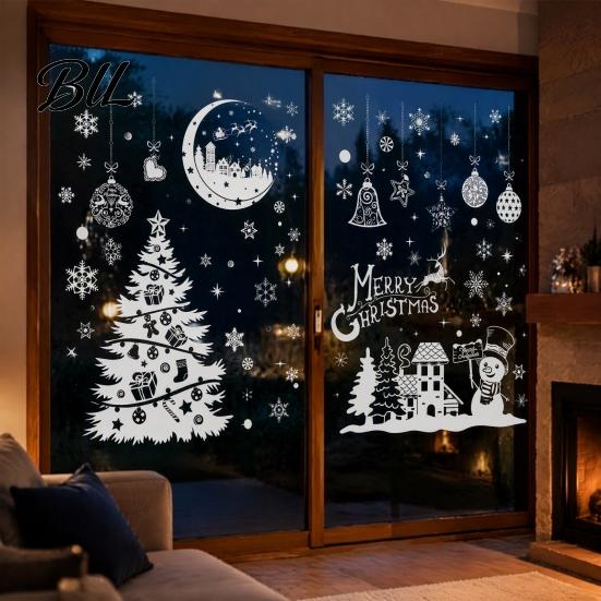Winter Glass Stickers 9Pcs Christmas Window Cling, Snowman Snowflake Tree Static Holiday Party Sticker Sticker, Removable Double-sided Decor
