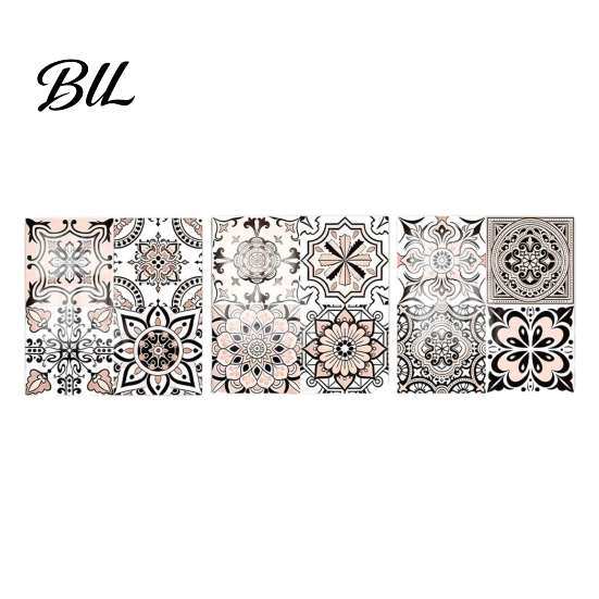 Floral Tile Stickers for Cabinets 3Pcs 2D Retro Stickers, Self-Adhesive Waterproof Oil Proof Wall Easy Apply Tiles Renters Decals, Peel & Stick