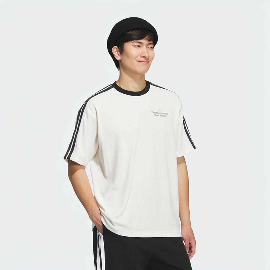 adidas SS25 Удобная Повседневная Свободная Футболка с Коротким Рукавом Мужские Топы KF2472
