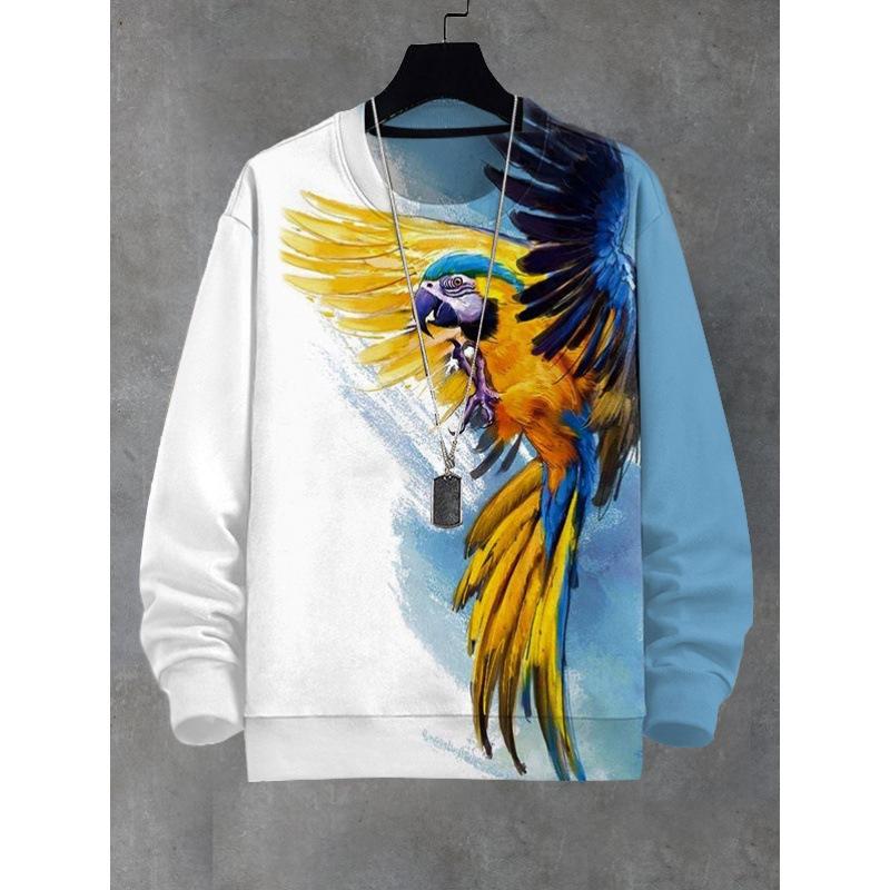 3D Parrot Graphic Print Tops Осенняя толстовка для мужчин Футболки с длинным рукавом Толстовки с круглым вырезом Мужская одежда больших размеров Пуловер