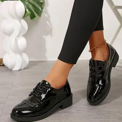 Модная обувь для женщин 2024 бренд на шнуровке женские туфли-лодочки осень круглый носок однотонные массивные каблуки большой размер повседневная работа модные лоферы