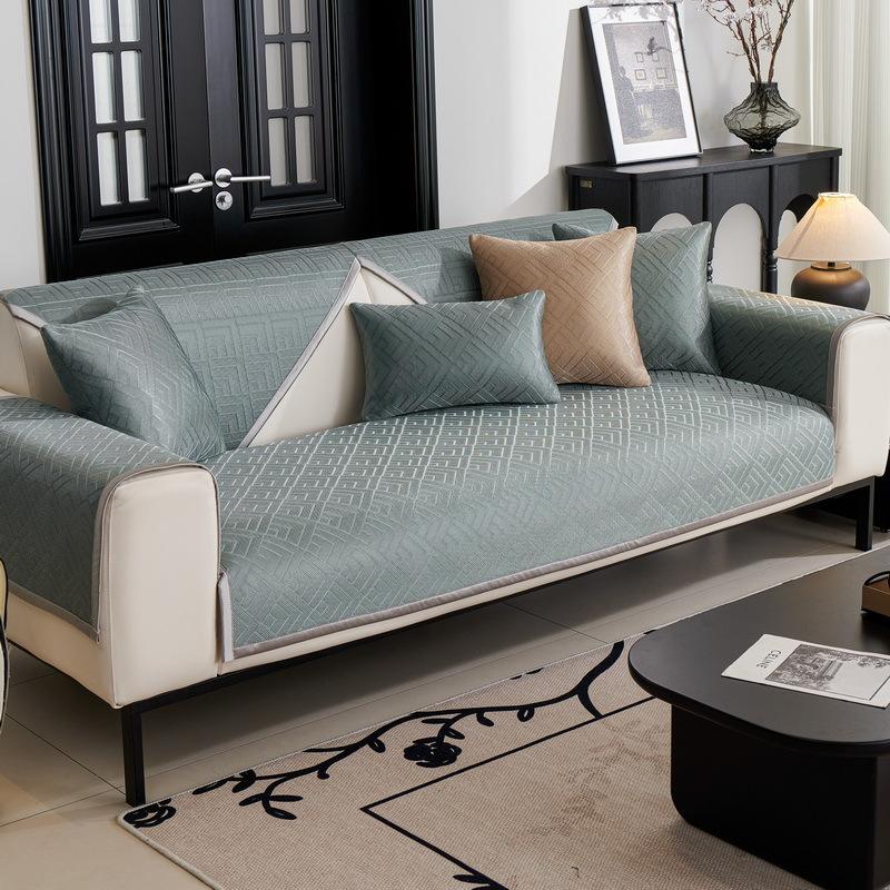 Light Luxury Sofa Cushion Summer Ice Silk Sofa Cover Geometric Breathability Couch Cover Non-slip Solid Color Cool Sofa Cushion
