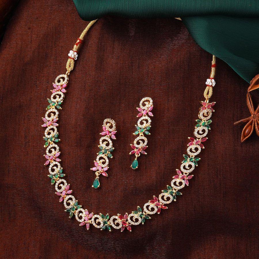 Gorgeous Designer Estele Gold Plated Zirconia Necklace Set For Women