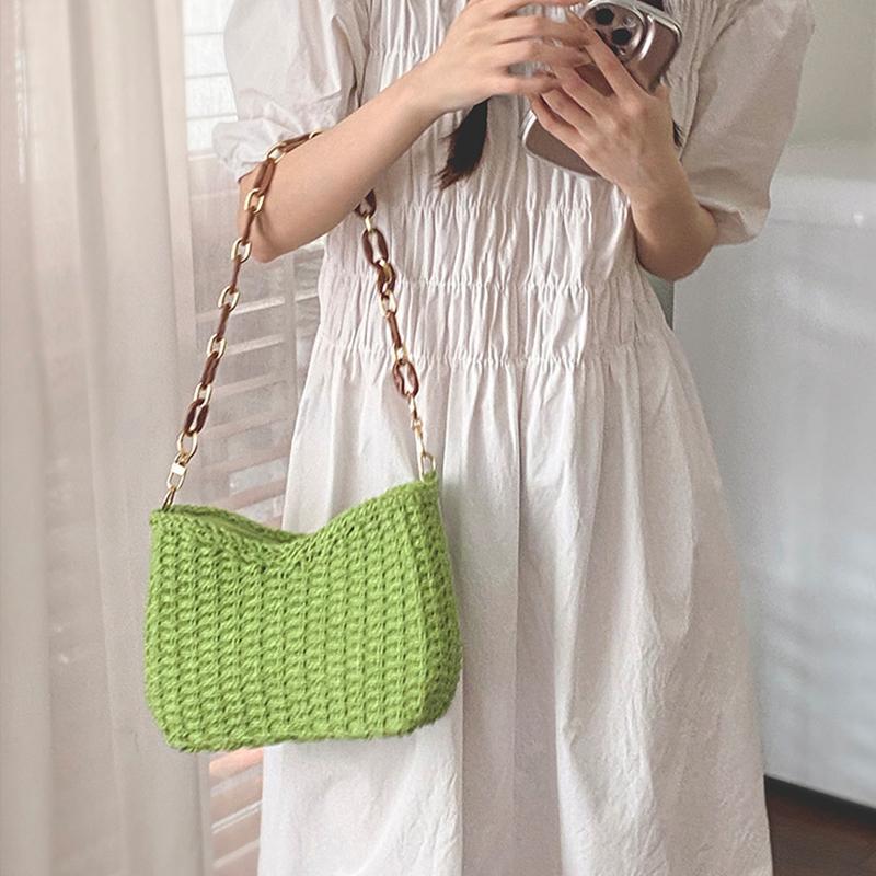 Chain Straw Shoulder Summer Yogodlns Beach Bag For Women Handbag Rattan Hobo Bag Causal Woven Basket Underarm Bag Female Clutch Purse