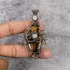 Tiger's Eye & Rainbow Moonstone 999 Copper Wire Wrapped Pendant, Handmade Gemstone Pendant , Gift For Mom Antique Jewelry