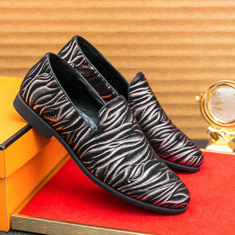 New Zebra Autumn Spring Silver Gold New Dress Men Shoes Exquisite Slip-on Designer Party Office Oxfords Pointed Toe Big Size 46