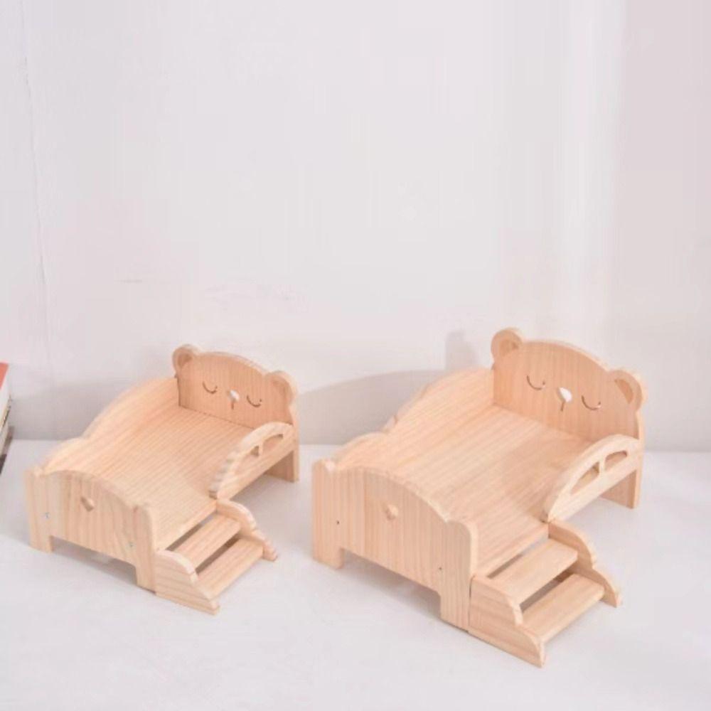 С лестницей Кукольная миниатюрная кровать Свинья Кролик Кукольный домик Игрушечная кровать Изысканная деревянная мини-кровать BJD куклы