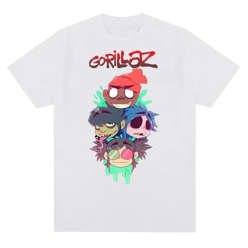 Уличная мода Повседневная Музыкальная группа Gorillazs Панк-рок Модная футболка с принтом 90-е Ретро Короткий рукав Большой размер Футболка Унисекс футболка топ