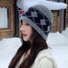 Retro Diamond Pattern Knitted Hat for Women In Autumn and Winter with Wool Jacquard Cold Hat Casual Versatile Large Head Circumference Woolen Hat