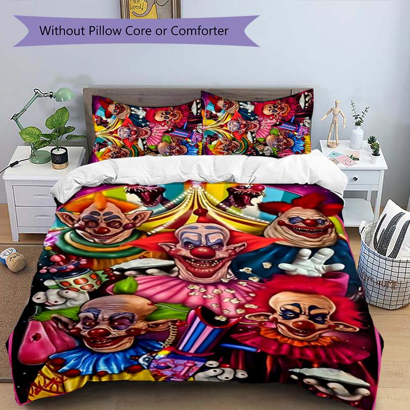 Horror Clown Circus 3pcs Bedding Set Duvet Cover Closure Includes 1 Duvet Cover & 2 Pillowcases for All Seasons Bedroom Home Dorm Decor
