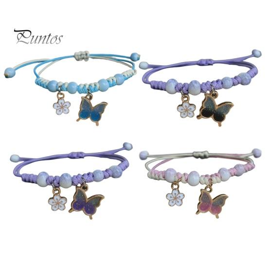 Женский браслет с цветком и бабочкой, очаровательный плетеный браслет для подруги, модный аксессуар