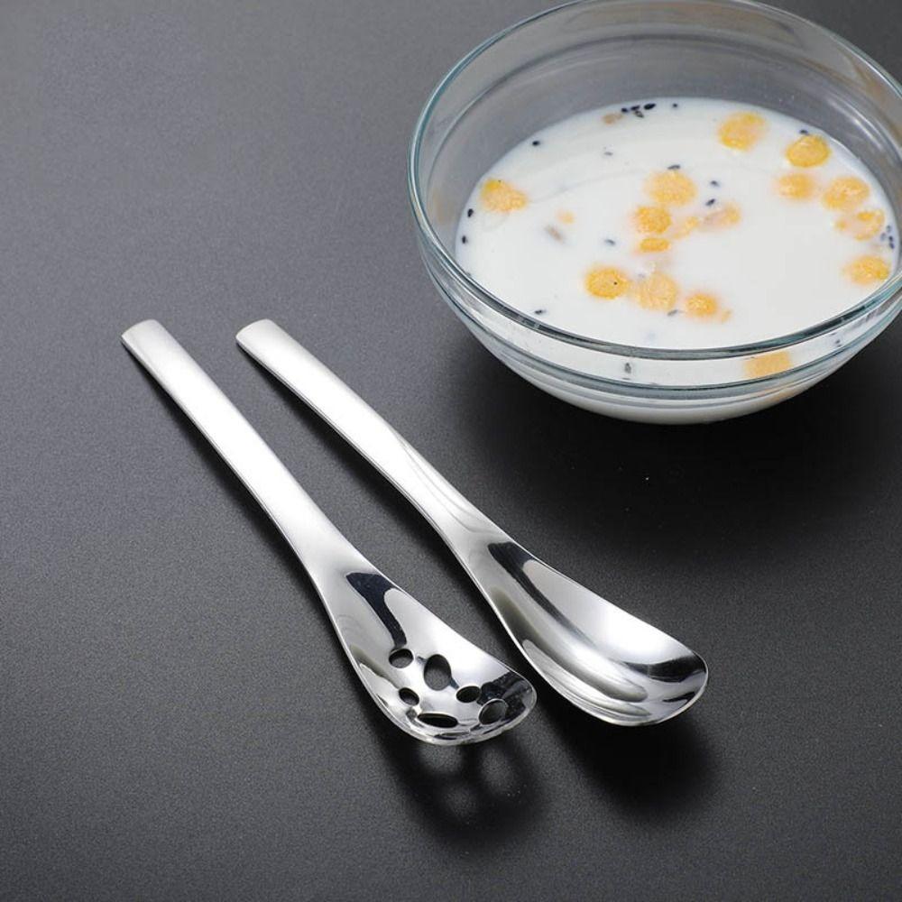 Silver Soup Spoon Long Handle Colander Household Dessert Spoon Ice Cream