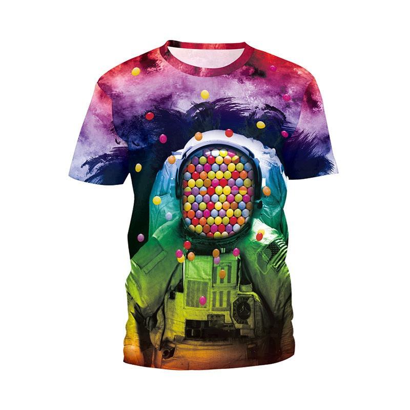 Summer Round Neck 3D Astronaut Graphic Printed Top Fashionable Casual Short Sleeved Children's Boy T-shirts
