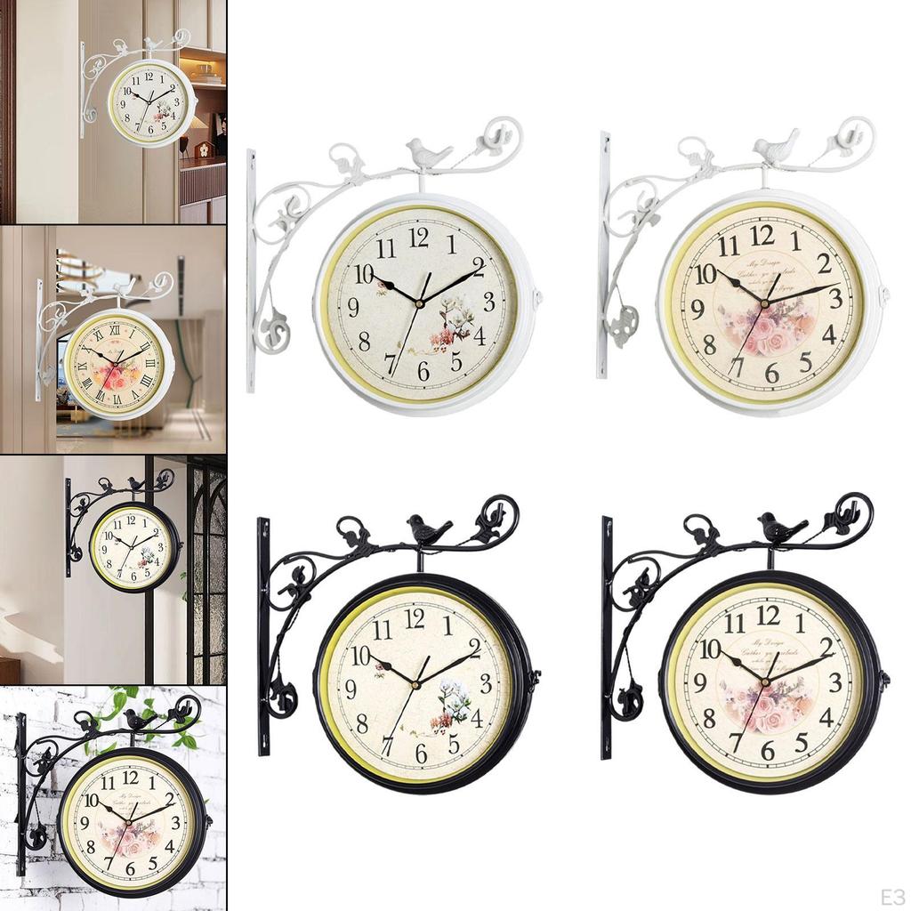 Двусторонние настенные часы Диаметр циферблата 10 дюймов Бесшумный декор Станционные Круглые для патио балкона