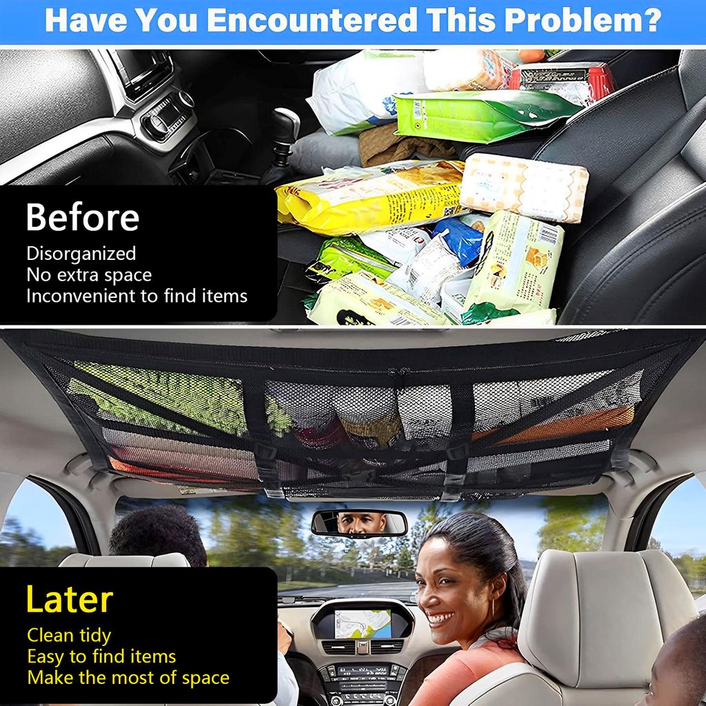 Car Ceiling Cargo Net ,SUV Trunk Storage Organizer Truck Netting for Cargo,Load Capacity Double-Layer Mesh Car Roof Camping