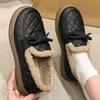 Fashion Pu Leather Snow Boots for Women 2025 Winter Korean Bowknot Detor Plush Booties for Woman Non Slip Keep Warm Snow Boots Lady