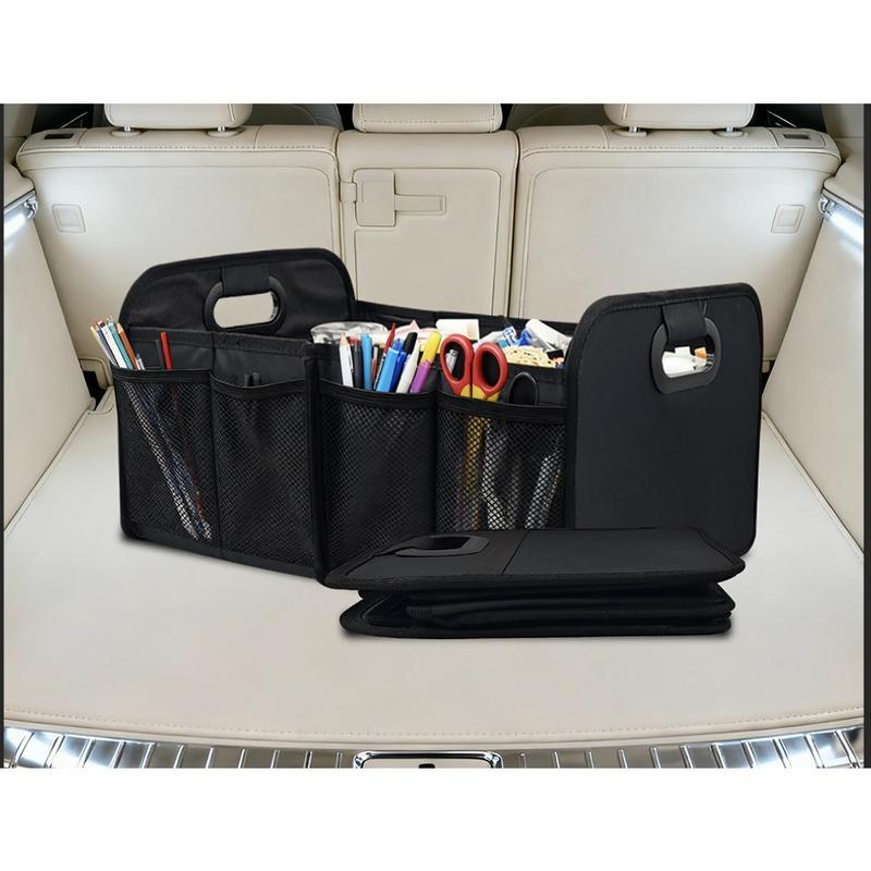 40L Foldable Portable Car Storage Box with Side Net, Car and Truck Trunk Organizer, Camping Storage Box.