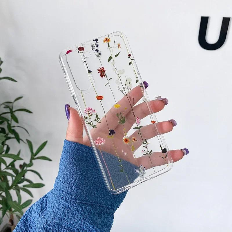 Милый Чехол для Телефона с Рисунком Цветов для Samsung S25 S24 S22 S21 FE Ультра Прозрачные Силиконовые Чехлы для Samsung Galaxy S23 Plus Ultra