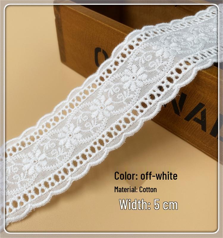 Ткань с вышивкой и кружевной отделкой Off-White для отделки подола юбки - Чистый хлопок, Двойная фиксация края