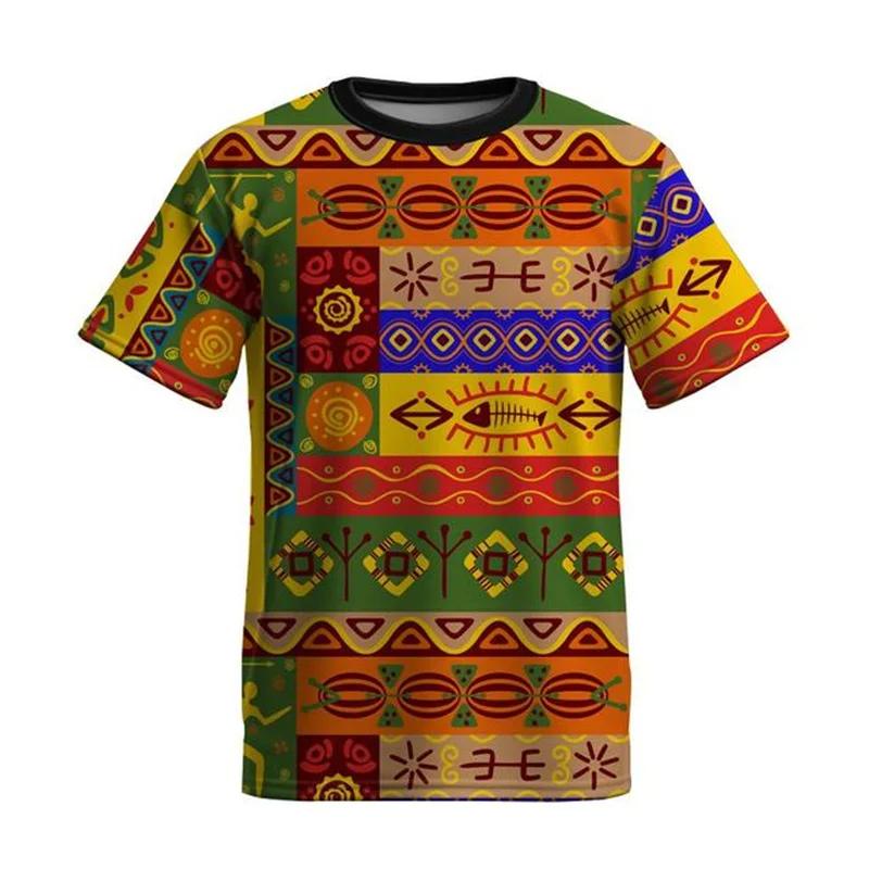 African Tribal Men's and Women's T-shirts, Ethnic Style 3D Printed Short Sleeved Shirts, Summer Clothing