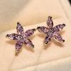 5 Colors Zircon Five-pointed Star Floral Stud Earrings Silver Color Jewelery
