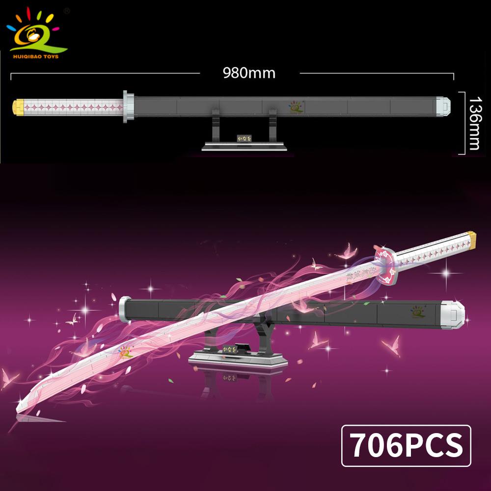 Самурайский меч, строительные блоки, лезвие ниндзя, катана, японское аниме, бабочка, нож Ничирин, кирпичи, детские игрушки для взрослых