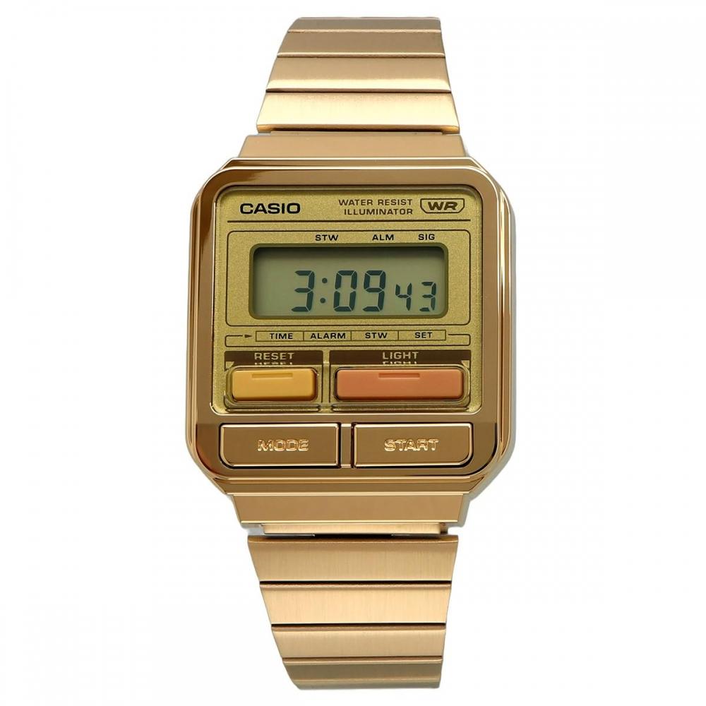 Casio Часы CASIO Digital Watch Vintage Series A120WEG-9A Unisex Metal Band Gold Overseas Model