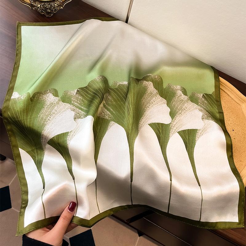 Niche design sense ginkgo silk scarf women's spring fashion mulberry silk scarf versatile and simple 53 small silk scarf