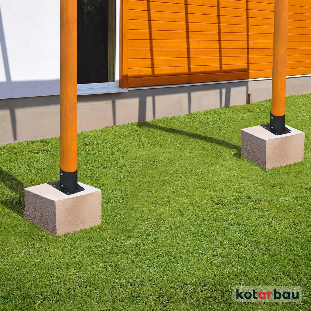 Wooden Pole Base Screwed To Concrete Black Steel Fi 100 2 Pcs