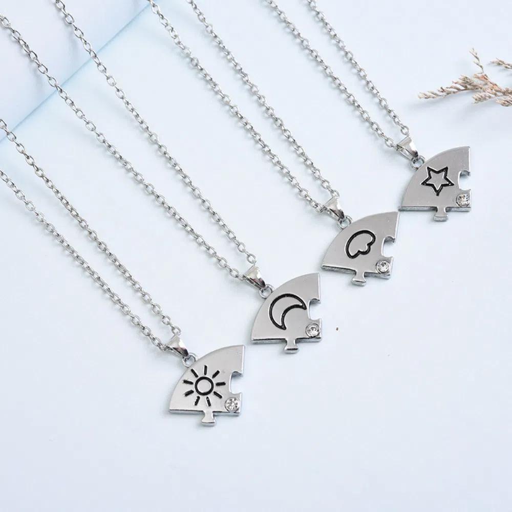 4pcs/set Rhinestone Jigsaw BFF Necklace Jewelry Set Sun Moon Cloud Star Necklace Gift