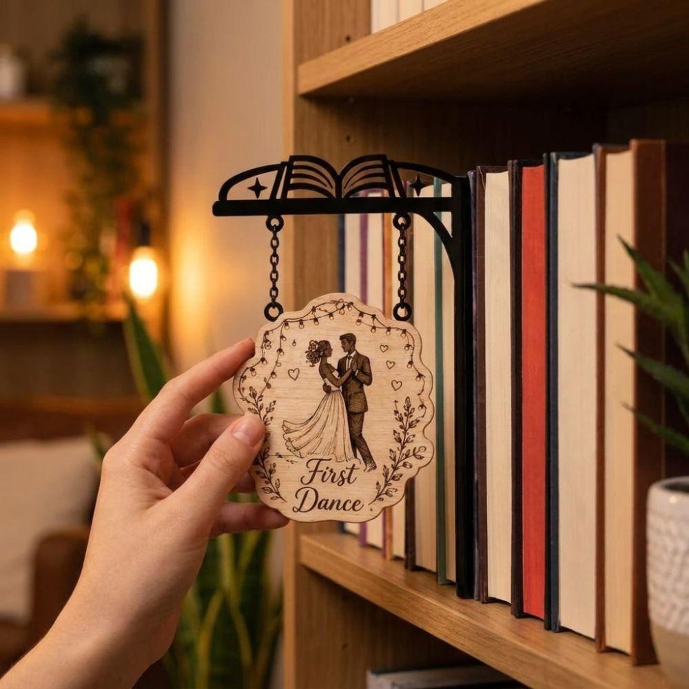 Wooden Tag Book Shape Metal Bookshelf Sign Rustic Reading Nook DIY Tag Holder  Bedroom
