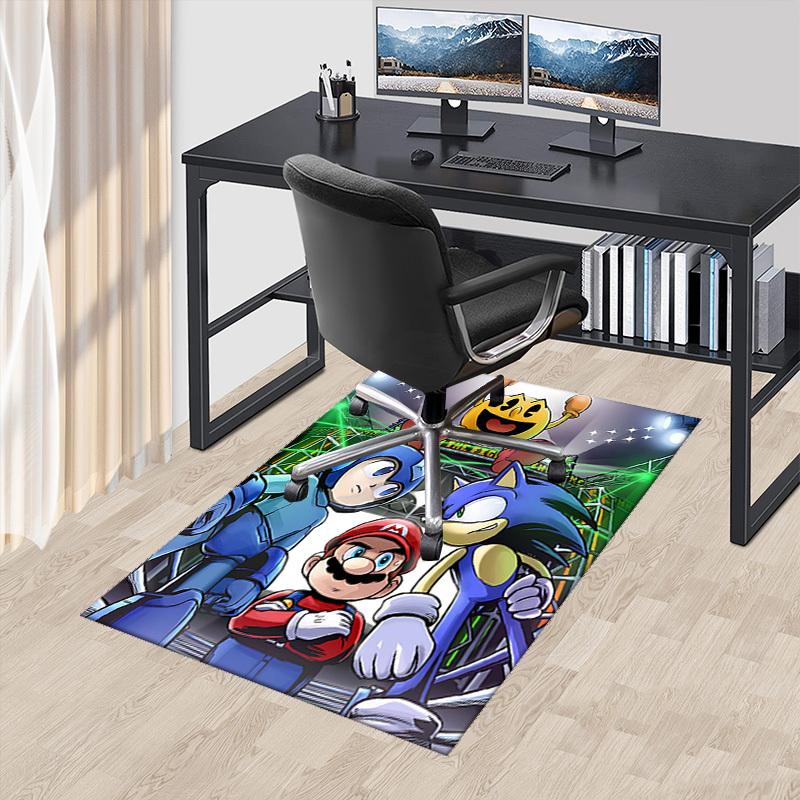 1pc Pac-Man, Mega Man, Sonic the Hedgehog & Mario Chair Mat, Office Rug - Non-Slip Carpet for Home Decor, Gaming Room, Living Room, Bedroom - Suitable