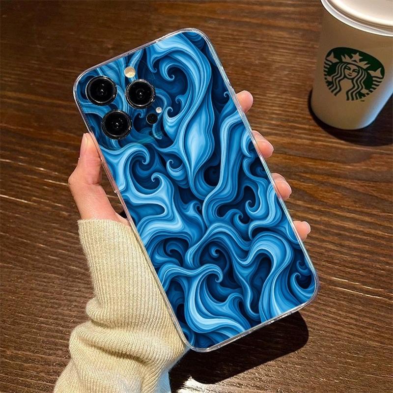 Abstract Blue Swirl Phone Case For iPhone 17 Air 16E 16 15 14 11 Pro Max Plus 13 12 Mini 8 7 X Transparent Shockproof Cover