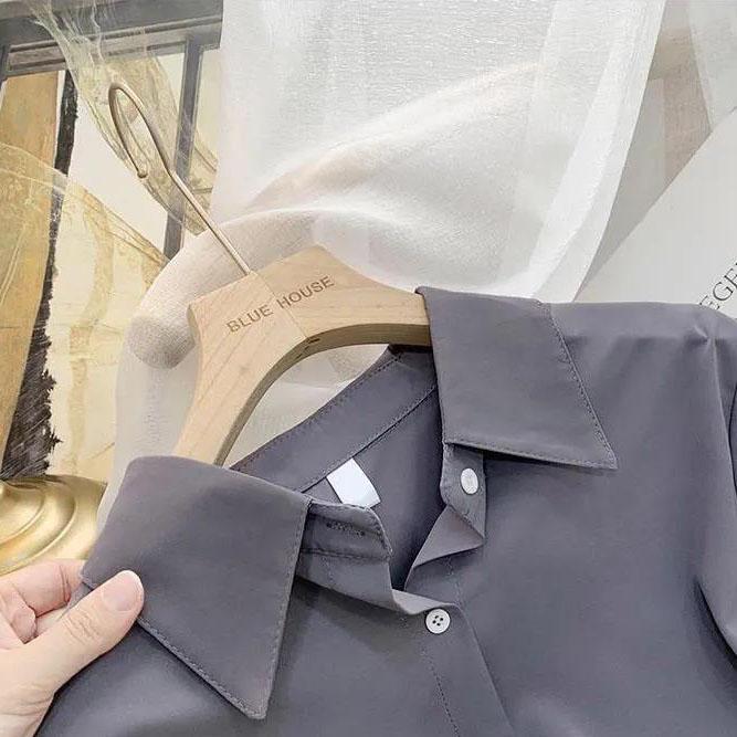 S-3XL женская однотонная рубашка Morandi большого размера с длинными рукавами, женская весенне-осенняя свободная повседневная рубашка, универсальные топы