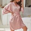 Ice Silk Pajamas Spring and Summer New Simple Home Clothes Sexy Medium and Long Silk Cardigan Pajamas Bathrobe Women