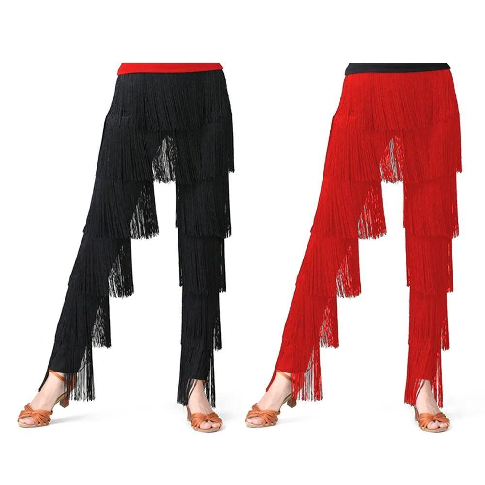 Брюки для латинских танцев с кисточками, блестящие брюки для выступлений, женские брюки для бальных танцев