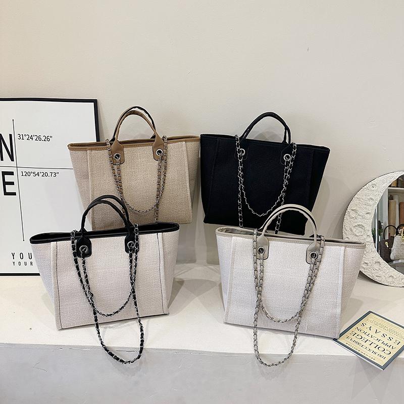 Fashion Simple Handbags Canvas Chain Bag Casual Large Capacity Chain Zipper Women's Shoulder Bag Tote Bag For Commute Shopping