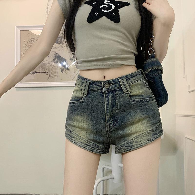 Vintage Vintage Denim Shorts for Women's Summer Pints with High Waists and Spandex Bottoms