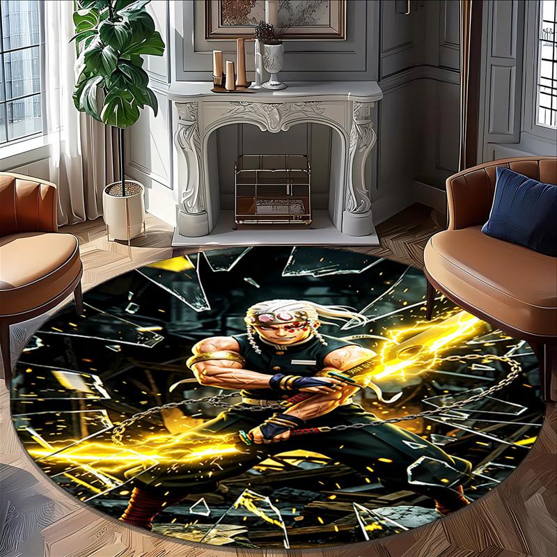 1pc Uzui Tengen  Carpet, Round Rug, Comfortable, Suitable for Entryways, Living Rooms, Office, And Bedrooms, Christmas Decoration