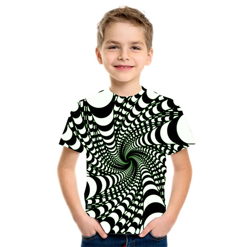 Summer Round Neck 3D Geometric Pattern Printed Top Fashionable Casual Short Sleeved Children's Boy T-shirts