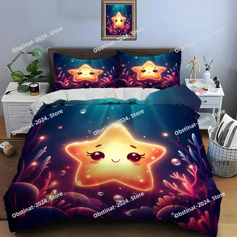 3D Cute Cartoon Stars Bedding Set Printed single Comforter Quilt Bed Cover Duvet Cover Pillow Case 3 Pieces Sets Kids Adult Size