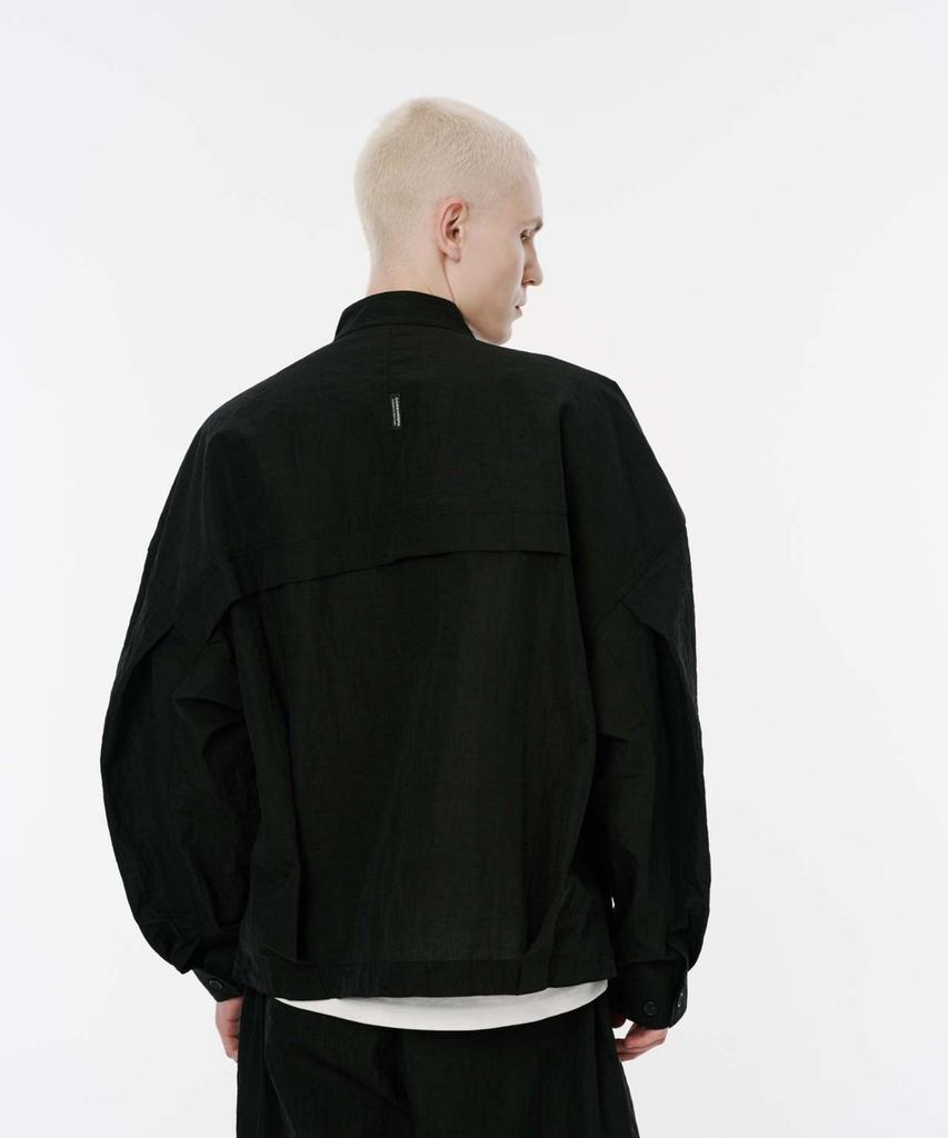 Codemorph Double Zipper Layered Linen Texture Jacket Black